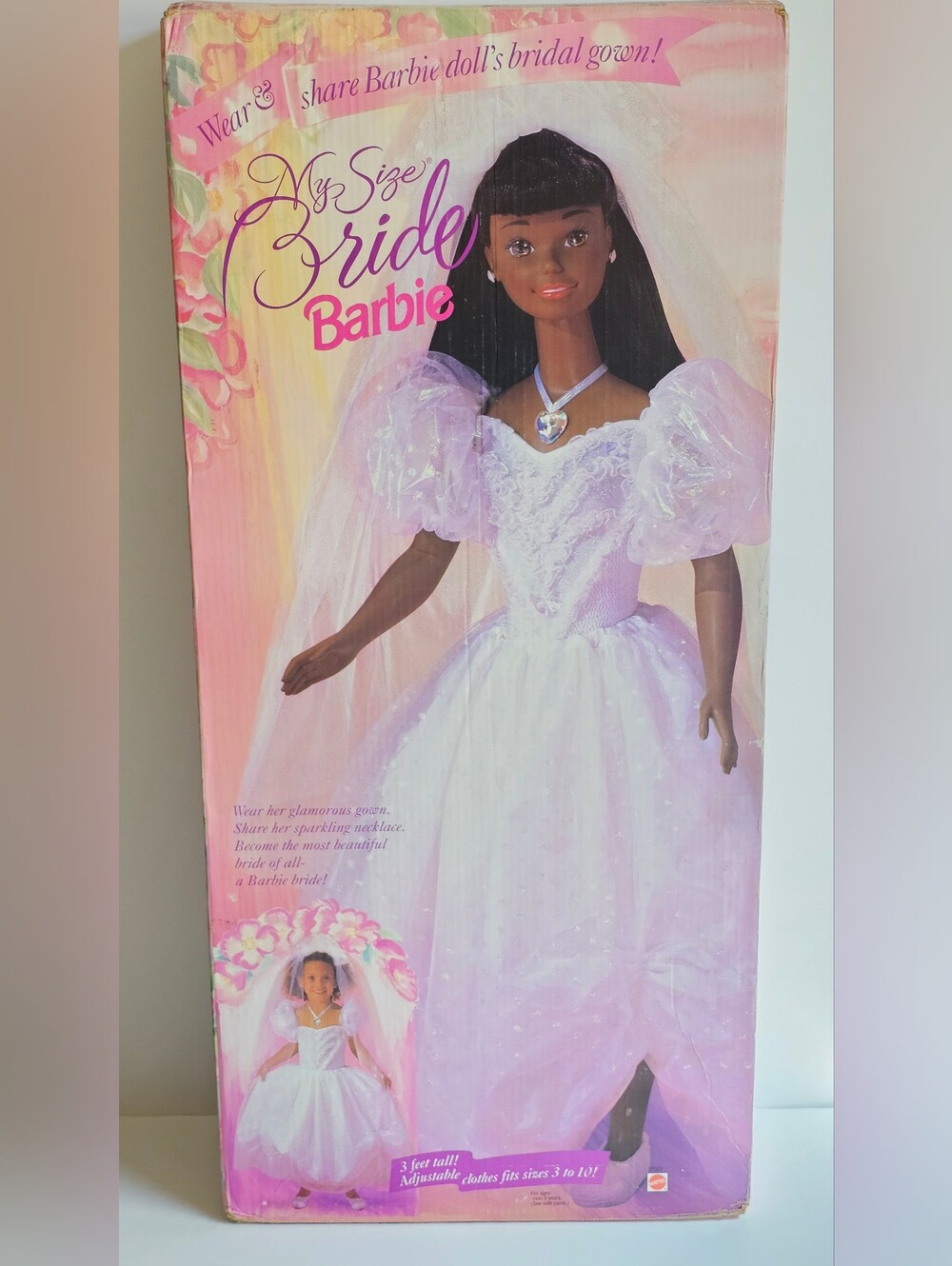 Vintage 1994 My Size Bride Barbie African American 36" Doll In Box Mattel 12052